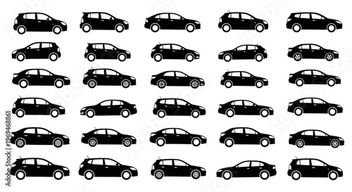 black car silhouettes collection on white background