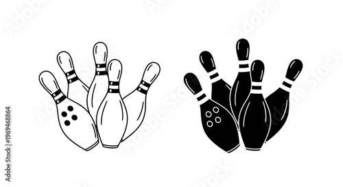 Bowling pins illustration a dual tone depiction of classic bowling equipment in black and white
