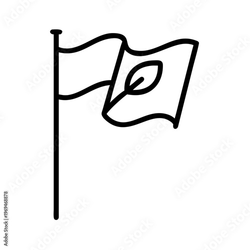 Waving flag with leaf symbol representing environmental movement advocacy and nature