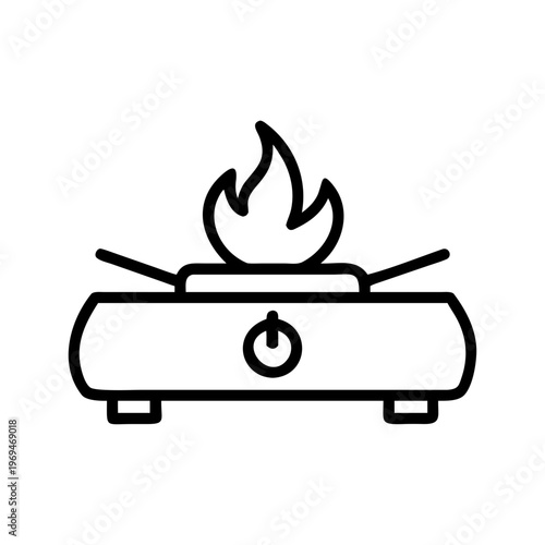 Portable gas stove with flame icon, camping cooker, cooking appliance vector design