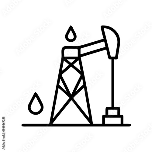 Industrial drilling rig icon for petroleum extraction and crude oil energy resource mining