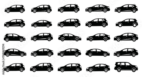 Black car silhouettes in various positions and angles