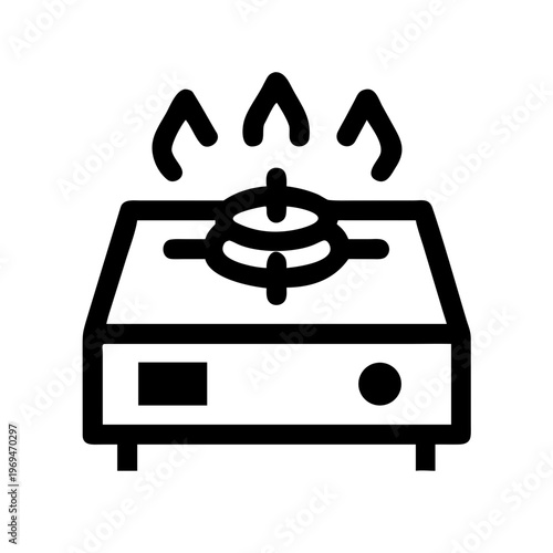Portable gas burner with flame, camping stove or cooking equipment vector icon