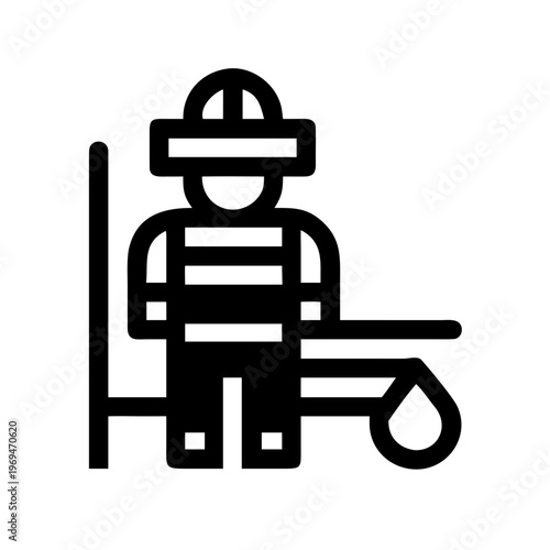 Rescue worker rappelling down with rope safety equipment outline