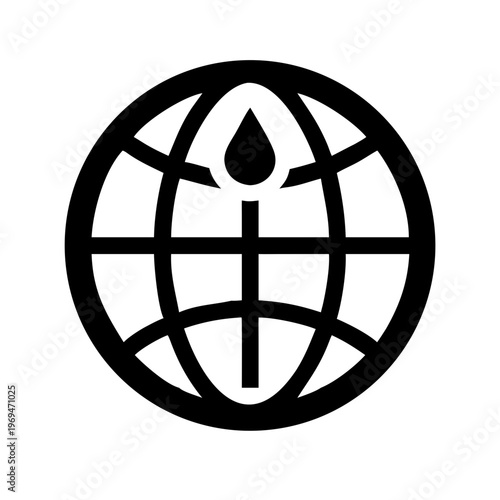 Oil and gas resource globe with a drop of fuel vector outline concept