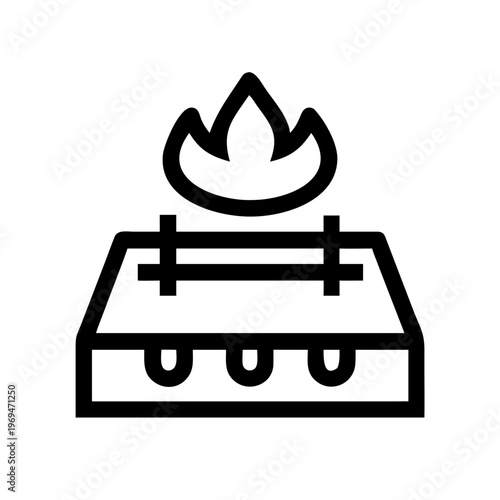 Portable gas stove with flame icon, camping cooker, cooking appliance vector design