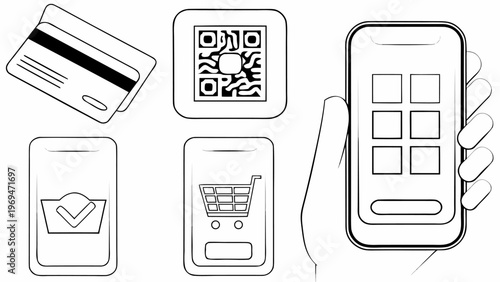 Vector icons of online payment methods credit card qr code mobile shopping