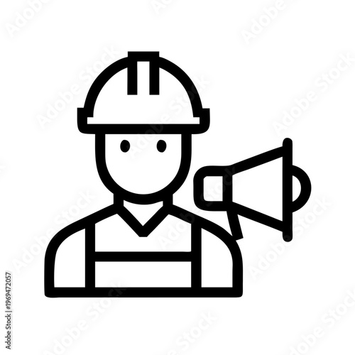 Line art of person in hard hat with megaphone