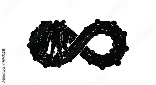 Abstract infinity symbol formed by interconnected figures, representing connection and eternity