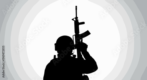 Soldier Holding Assault Rifle Silhouette.