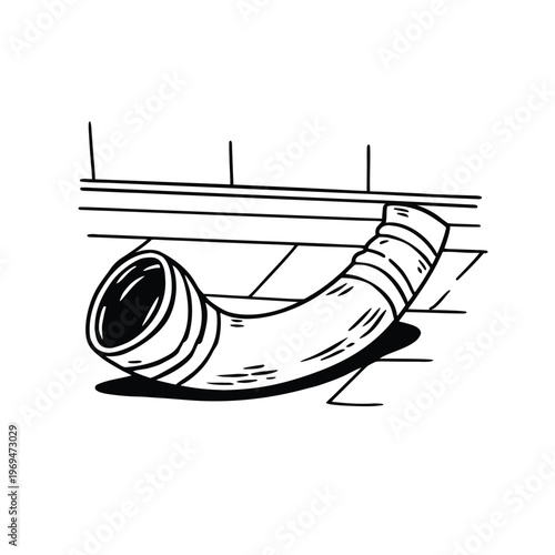 Hand-drawn illustration of a shofar, a ram's horn used in Jewish religious ceremonies.