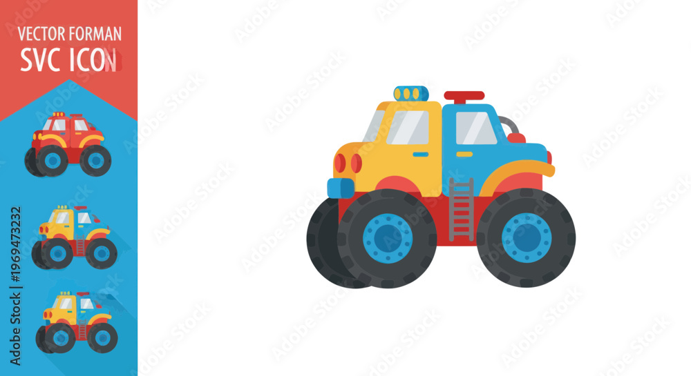 Naklejka premium Cartoon Monster Truck Icon with Police Lights - Vector Illustration