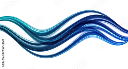 Abstract Blue Wave Lines Flowing Smoothly on White Background