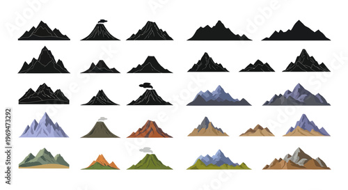 Diverse Mountain Silhouettes and Landscapes Vector Collection