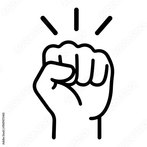 Fist Line Icon with Radiating Energy