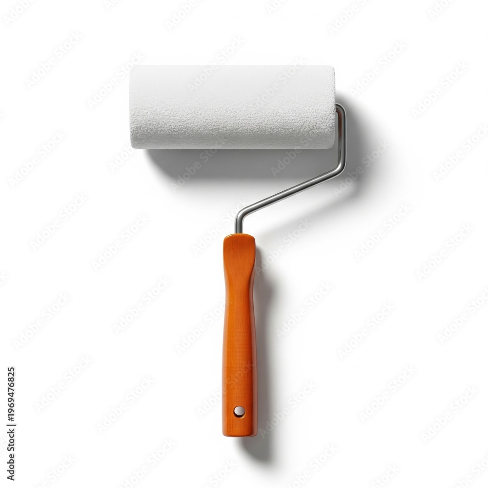 Fototapeta premium Paint Roller with White Foam Roller and Brown Handle on White
