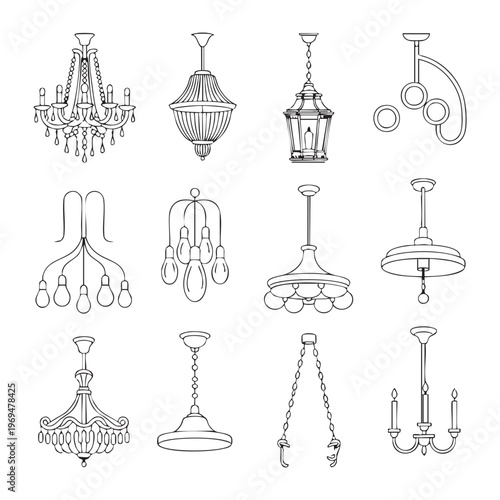 Black and white vintage style of hanging lamps and chandeliers ceiling light pendant light