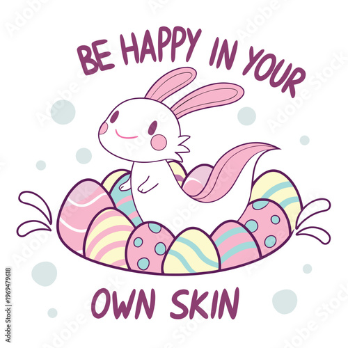 Cute bunny in Easter eggs with positive quote about self-acceptance