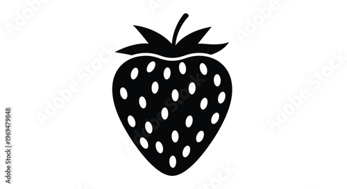 A sleek and versatile vector graphic illustration of a stylized black and white strawberry fruit icon, ideal for digital designs, healthy food concepts, and clean branding applications.