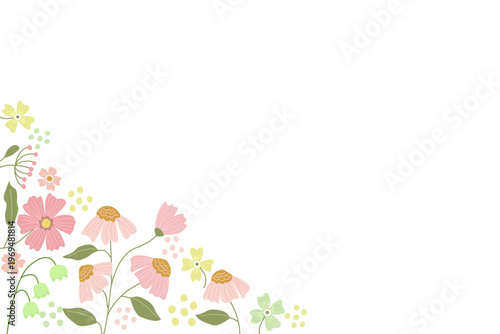 Wildflower corner frame illustration with hand drawn botanical elements in soft pastel colors for greeting cards and invitations