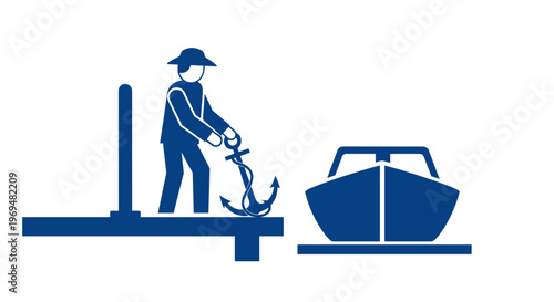 Man dropping anchor from boat.