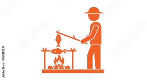 Man grilling fish outdoors.