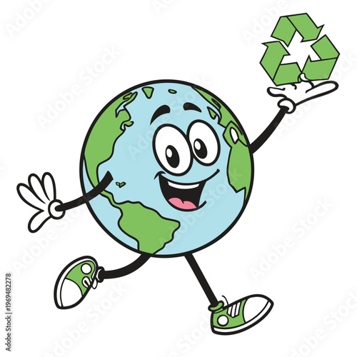 Green ecology cartoon illustration with earth planet trees leaves and eco environment concept design