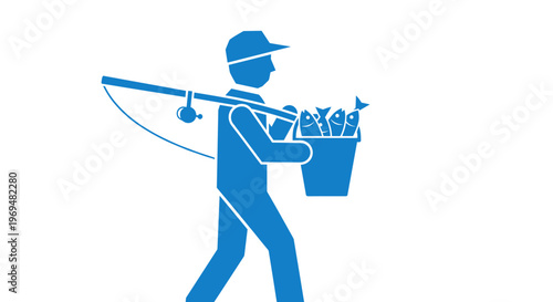 Man holding fishing rod bucket.