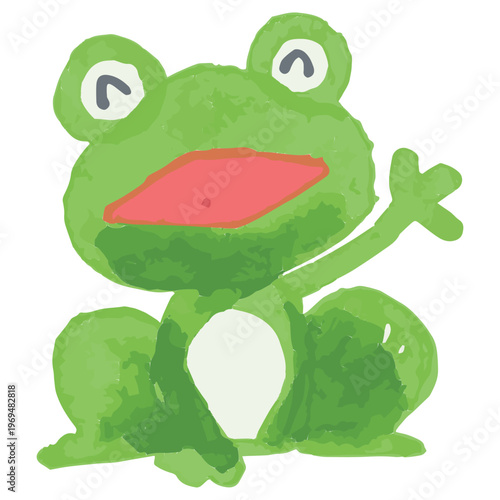 わんぱく水彩シリーズ 幼稚園・保育園向け 笑顔のカエルのイラスト 梅雨 ビビッドカラー