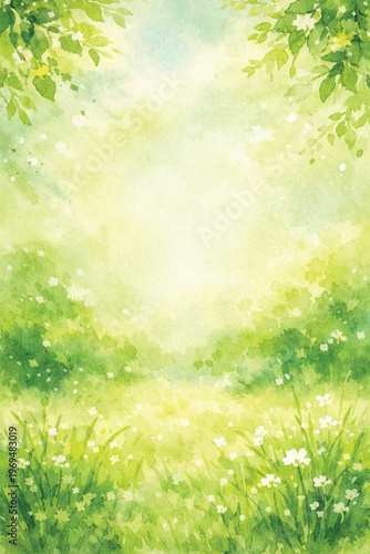 watercolor green garden art background