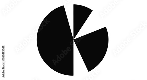 Abstract black and white graphic representing a pie chart with two slices missing