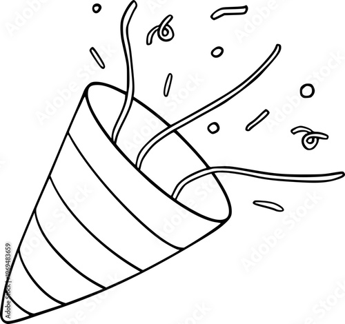 Hand Drawn Party Popper With Confetti