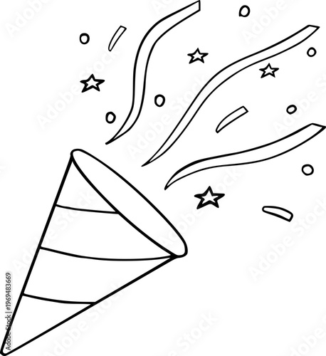 Hand Drawn Party Popper With Confetti