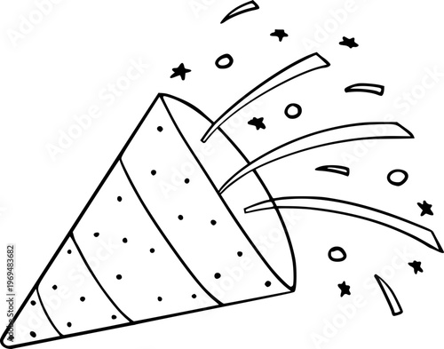 Hand Drawn Party Popper With Confetti