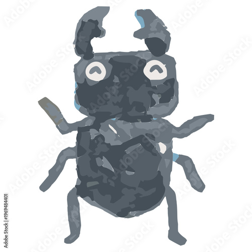 わんぱく水彩シリーズ 幼稚園・保育園向け 笑顔のクワガタのイラスト 夏の昆虫 ビビッド