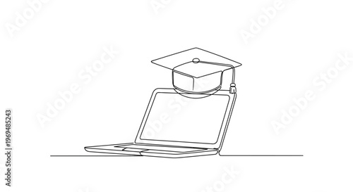 Online Education Graduation Cap on Laptop