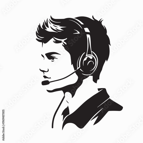Male Call Center Agent Providing Support With Headset Vector