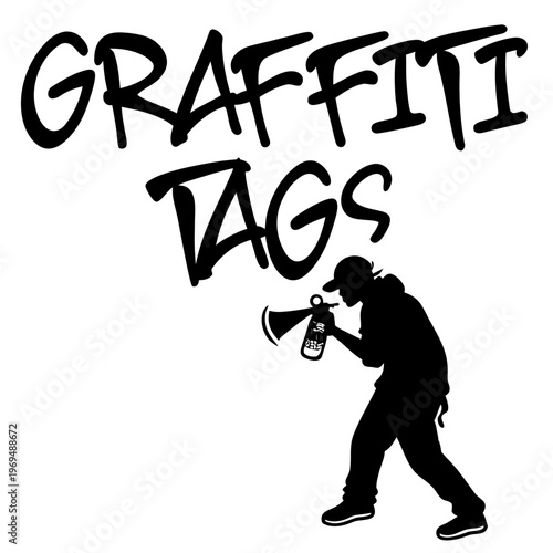 Urban street artist graffiti tagging with hip hop