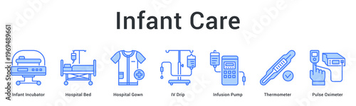 Infant care banner web icon provides specialized neonatal equipment for monitoring and treating newborn patients.
