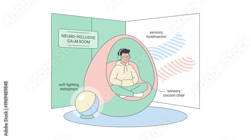 Neuro-Inclusive Calm Room Concept Serene Sanctuary for Sensory Regulation, Emotional Well-being, and Mindful Relaxation