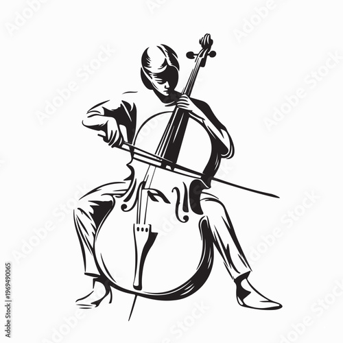 Adult Cello Player Concentrating On Performance Logo Vector