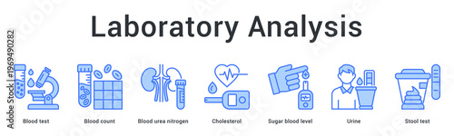 Laboratory analysis banner web icon processes blood and specimen tests for comprehensive metabolic health evaluation.