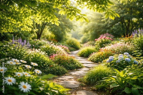 vibrant lush garden with fresh green leaves moving in summer breeze showcasing natural beauty and spring essence