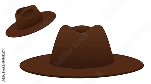 Two brown fedora hats shown from different angles on a white background.