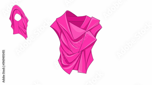 A vibrant pink draped top with a matching scarf, presented as a graphic illustration on a white background.