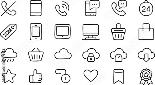 Modern interface icon set including communication shopping and cloud services
