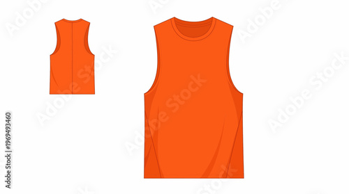 Orange sleeveless t-shirt or tank top shown from the front and back.