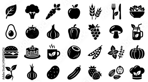 Healthy food icons collection healthy eating and nutrition concept