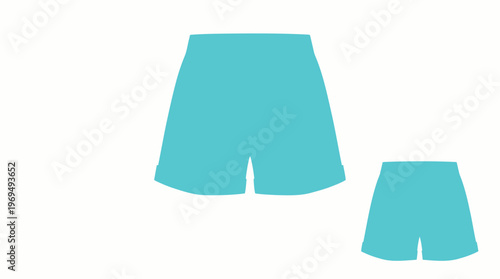 Two simple flat illustrations of turquoise shorts on a white background.