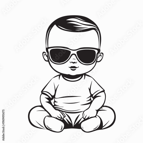 Funny Cool Baby In Sunglasses Sitting On Floor Vector Image